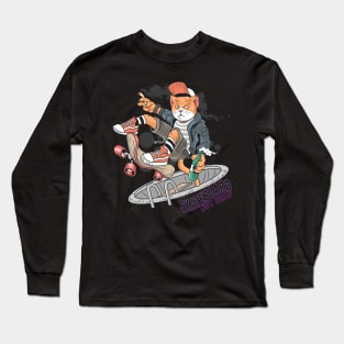 cat skateboard pop punk Long Sleeve T-Shirt